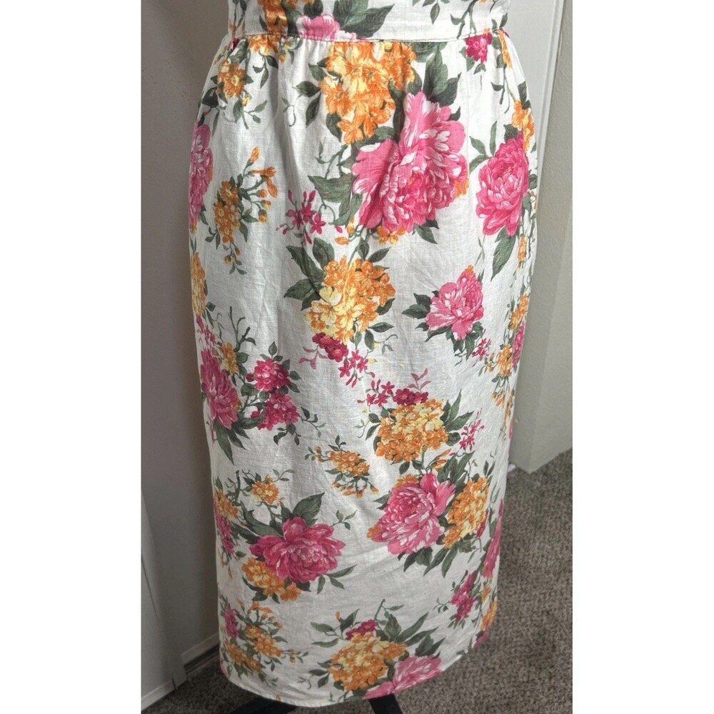 100% Linen Floral Fit And Flare Midi Sun Dress Size 10 Coastal Old Money Eco - Picture 3 of 7